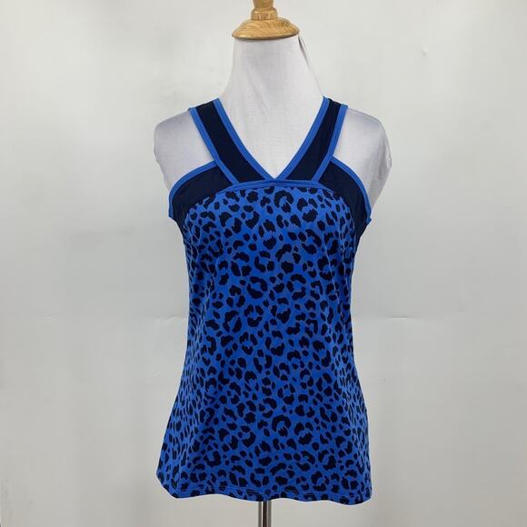 Tail Tank Top Womens S Small Blue Black Fall Giza Leopard Print V Neck Tennis - Picture 2 of 10